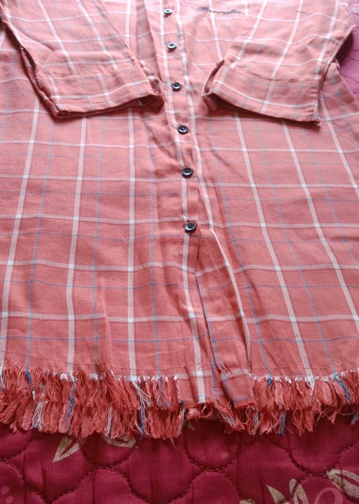 Peach Plaid Button-Up
