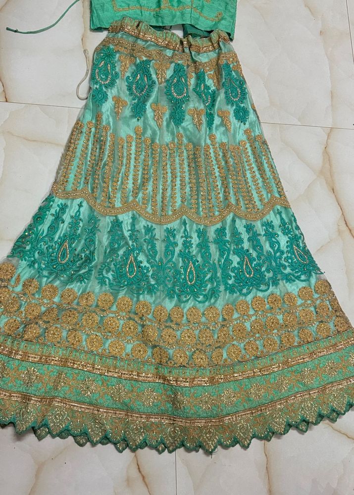 Mint &amp; Gold Embroidered Lehenga Choli