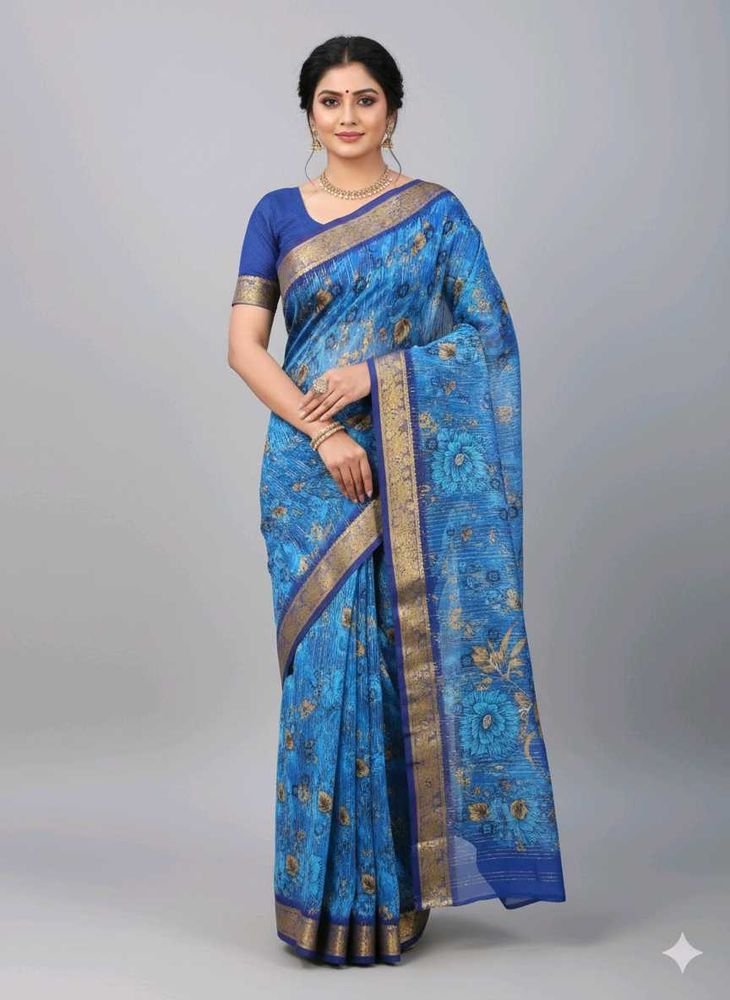 Elegant Blue Floral Saree