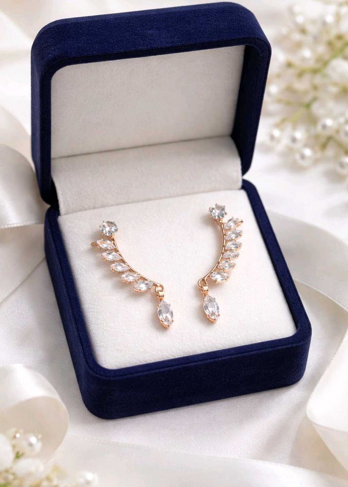 Ear Climber Rosegold Earrings with American Diamon