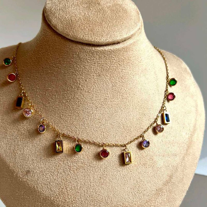 Gold-plated Multicolour Geometrical Necklace