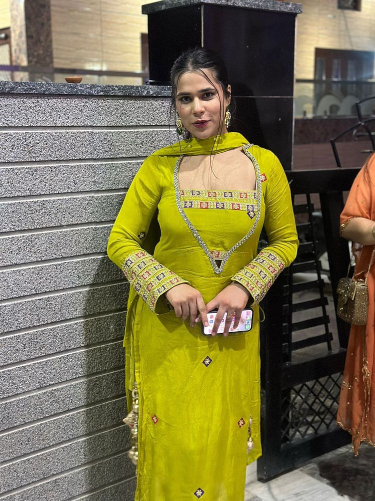 Lime Green Embroidered Salwar Kameez