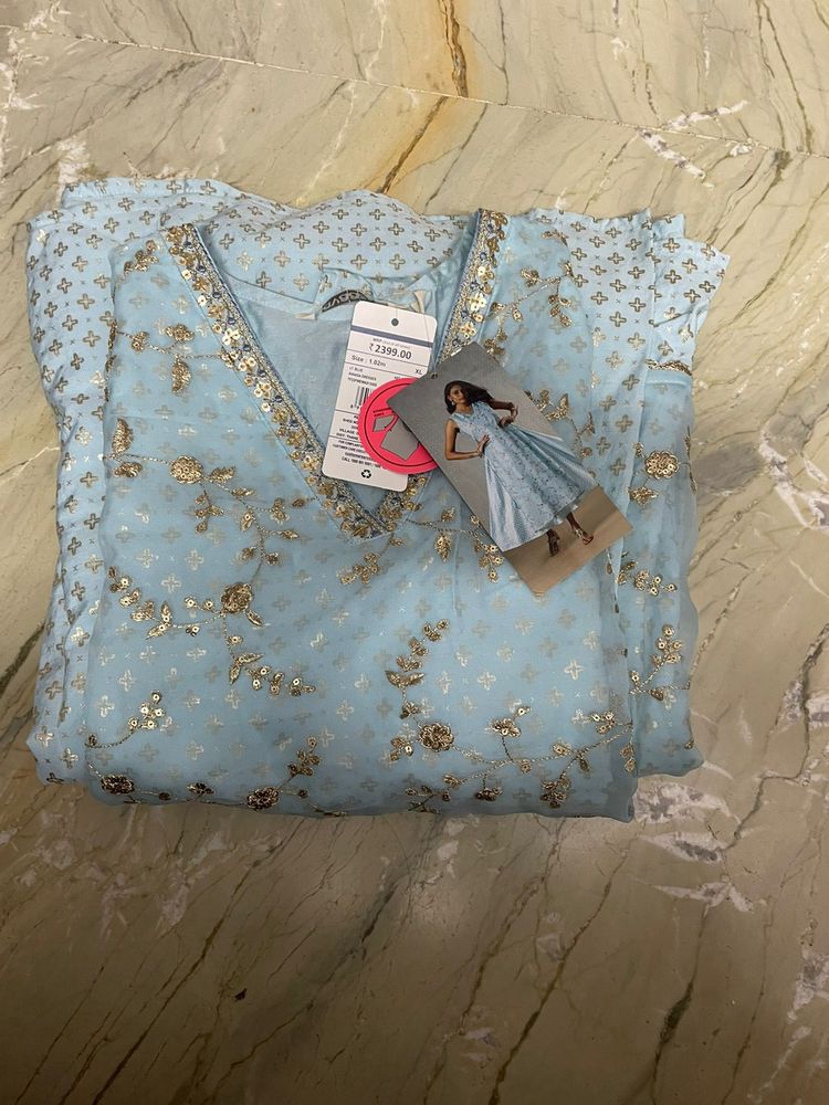 Embroidered Fit &amp; Flare Dress With Tie-ups