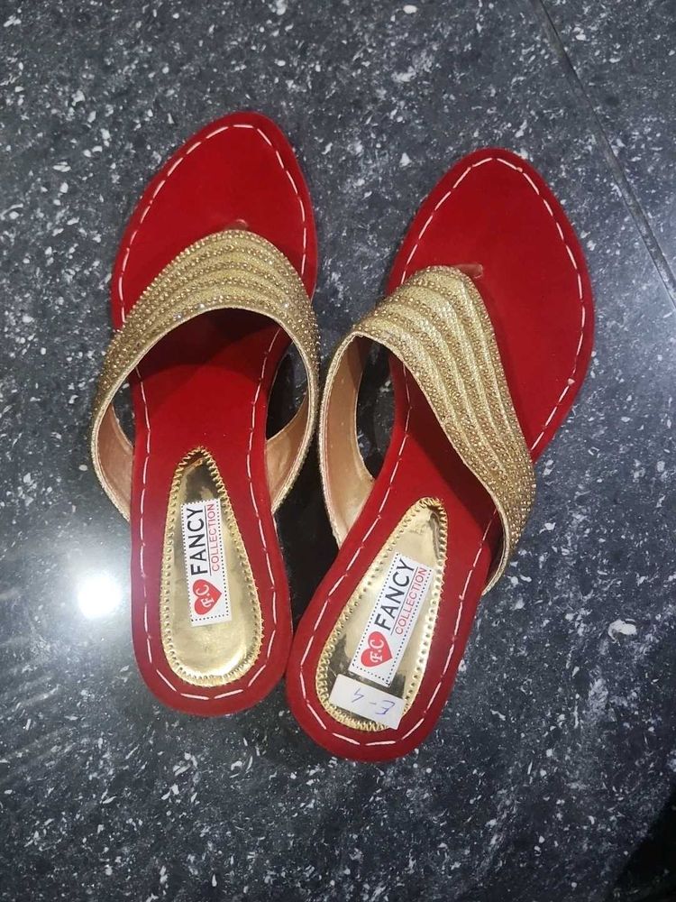 Red &amp; Gold Embellished Sandal