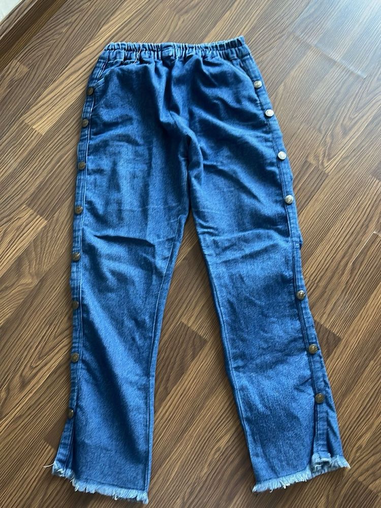 Button Accent Denim Pants