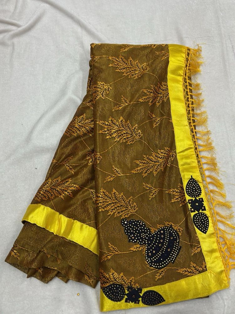Elegant Brown &amp; Yellow Saree