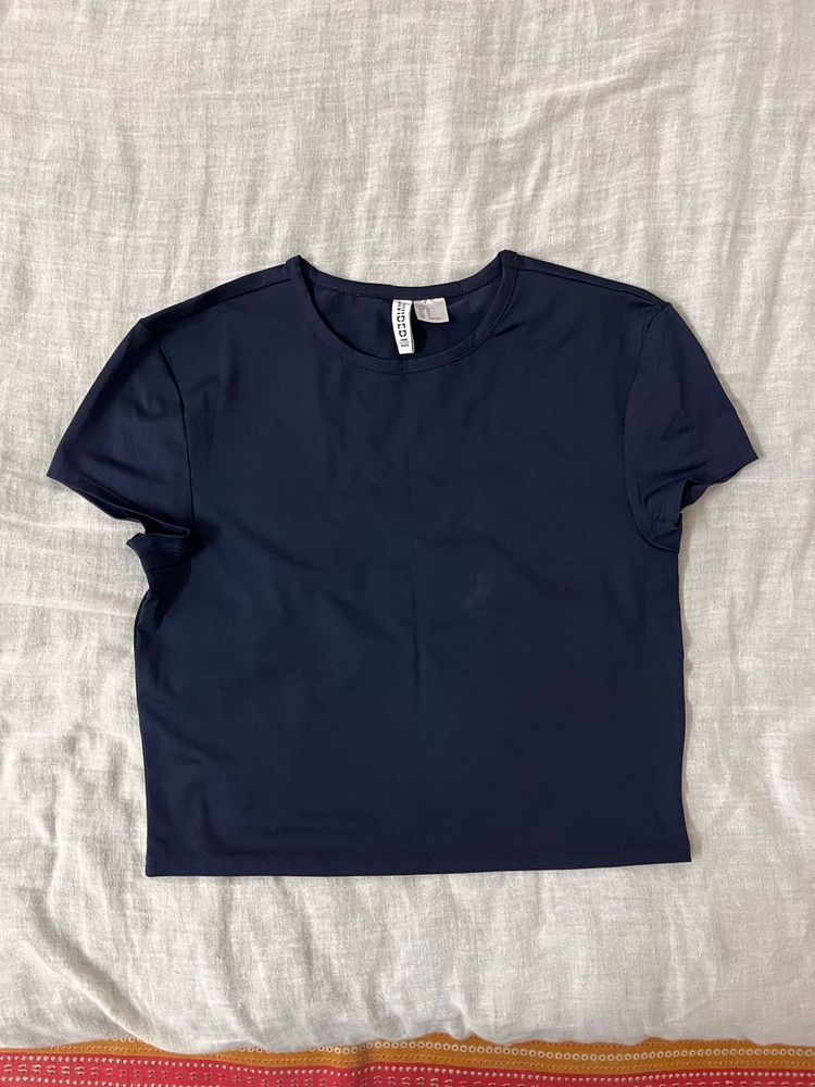 Navy Blue Cropped T-Shirt