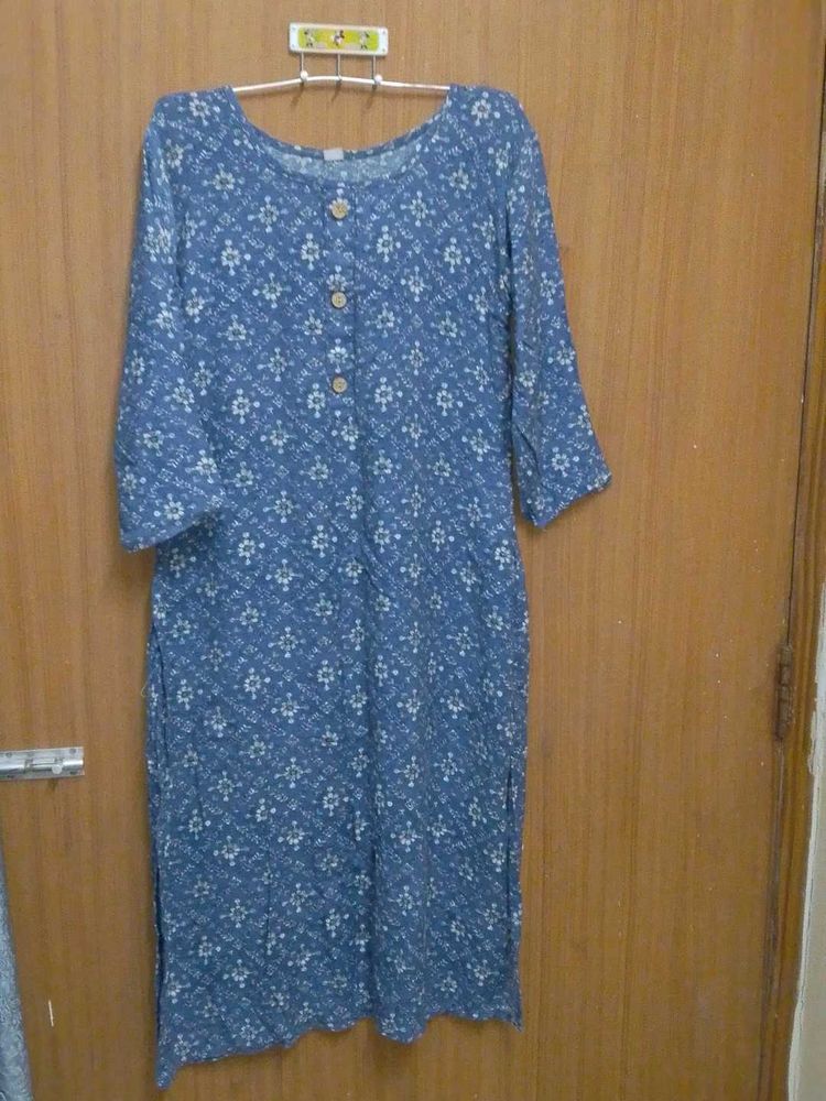 Blue Printed Kurti soft cotton linen 2xl