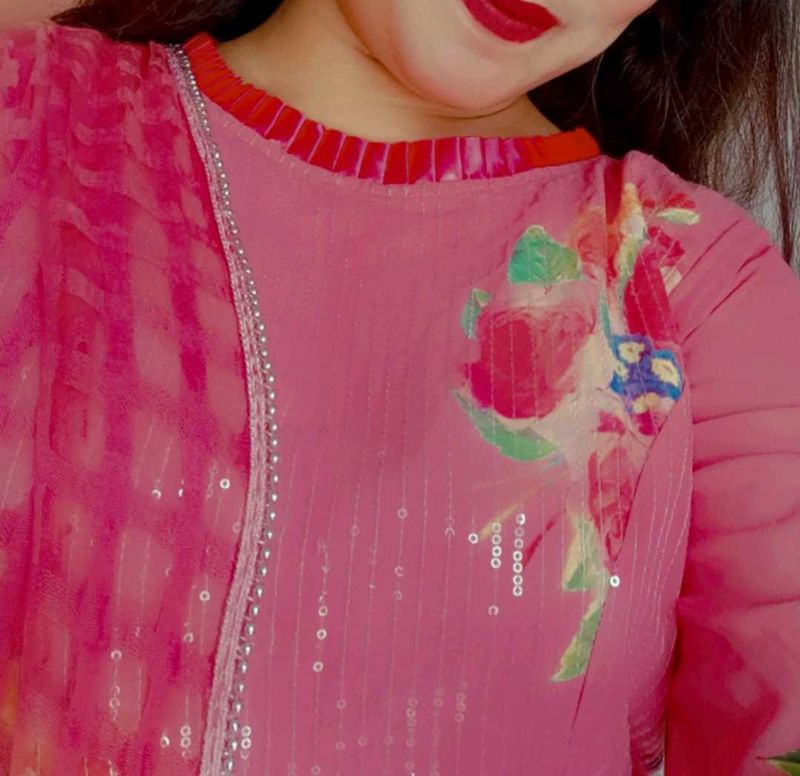 Pink Floral Sequin Embellished Outfit