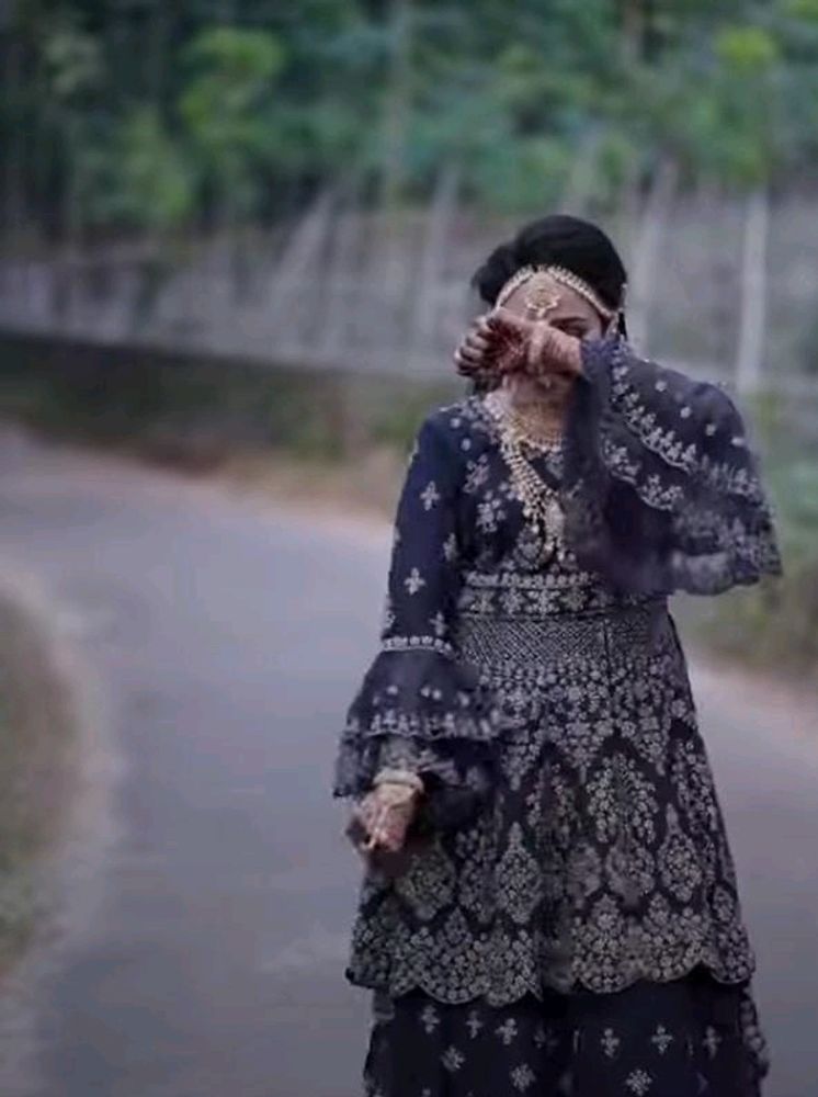 Navy Blue Embroidered Anarkali Suit Set