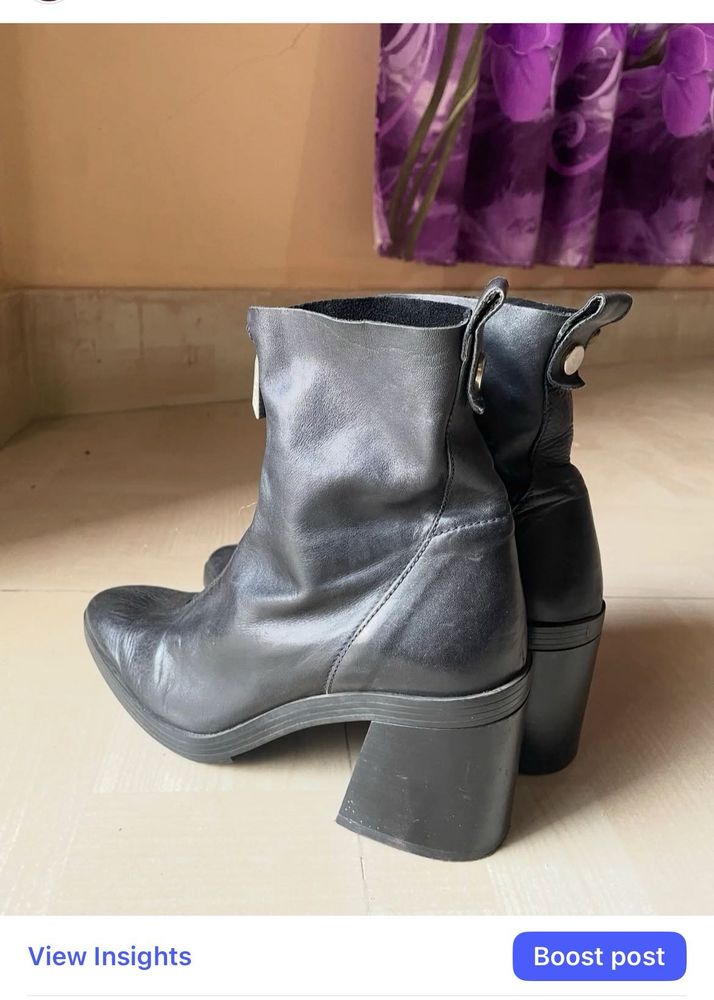 Zara Black Leather Ankle Boots