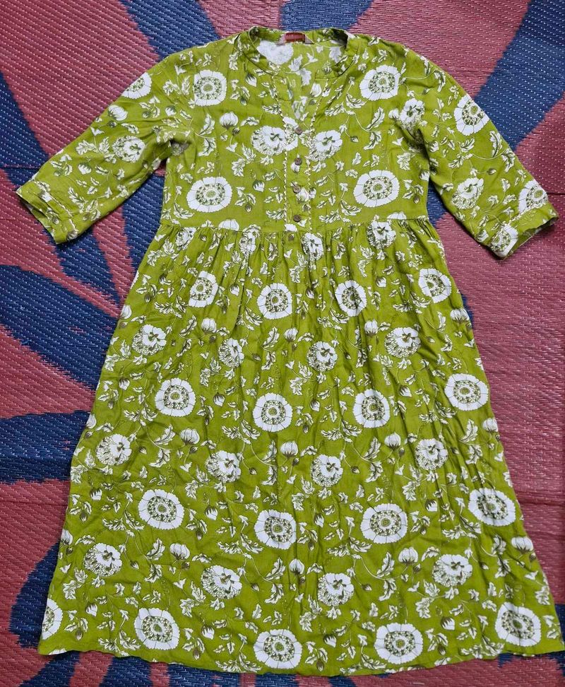 Green Floral Print Midi Dress