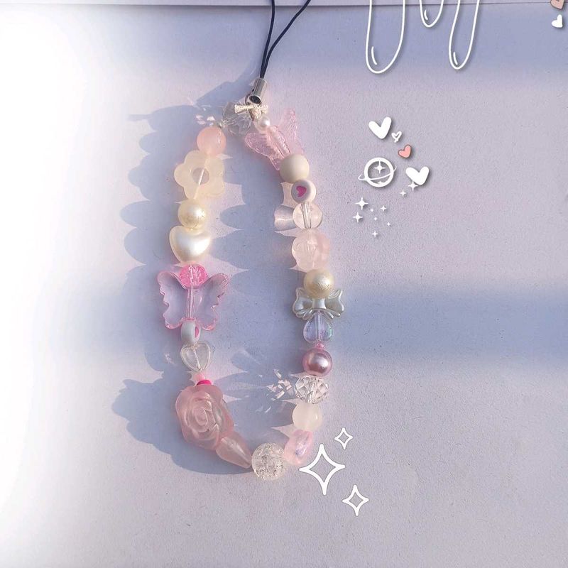 Pink Beaded Phone Charm