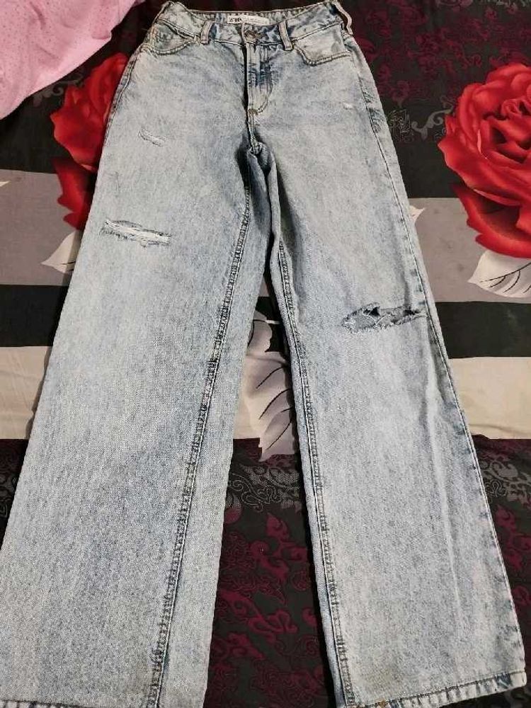 Zara Wide Leg Distressed Jeans
