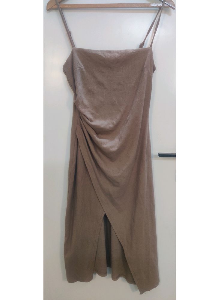 Brown/Khaki Wrap Design Dress