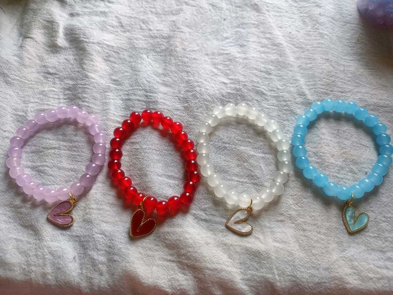 4-Beaded Heart Charm Bracelets