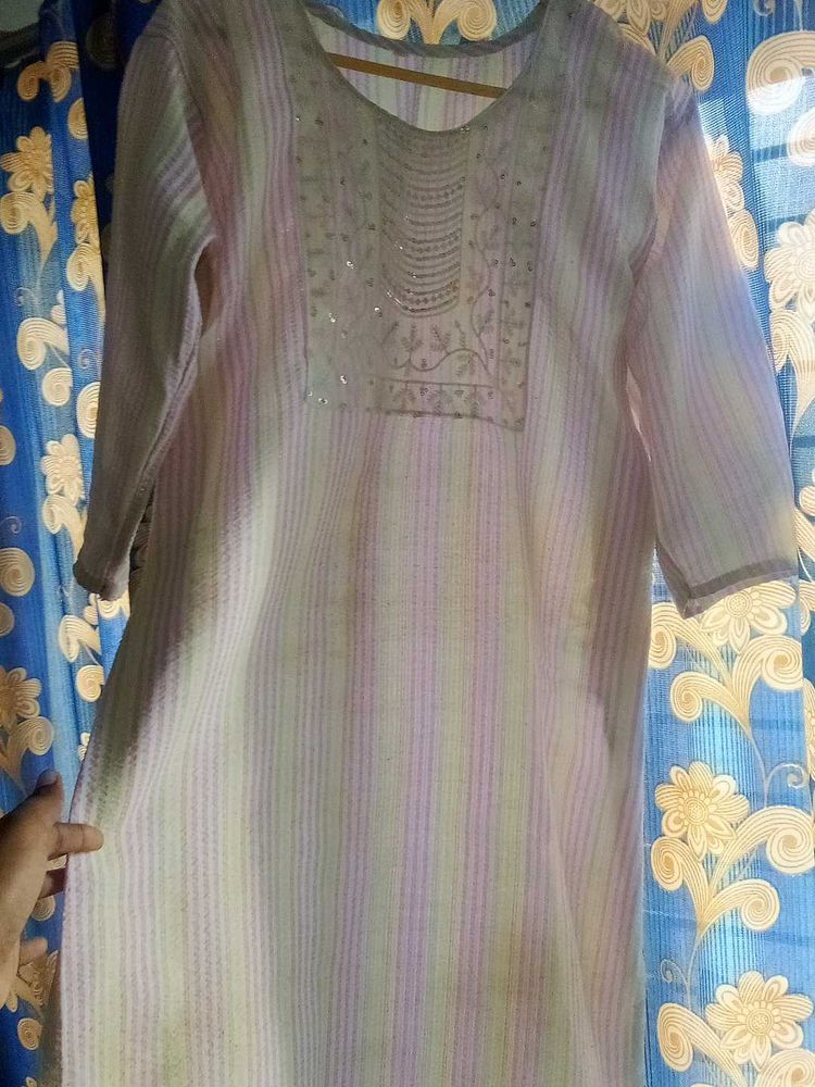 Striped Embroidered Kurta