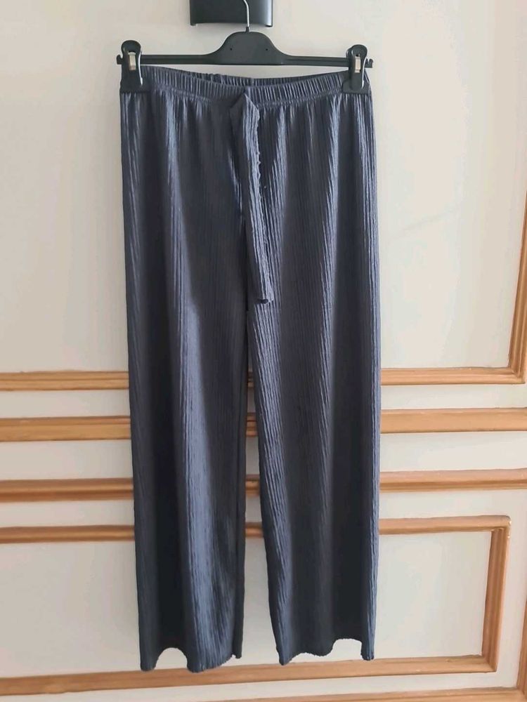 Casual Grey Textured Trousers