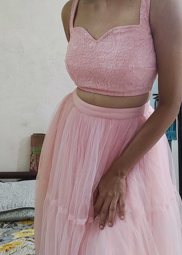 Pintresty Pink Chickankari Blouse Lehenga