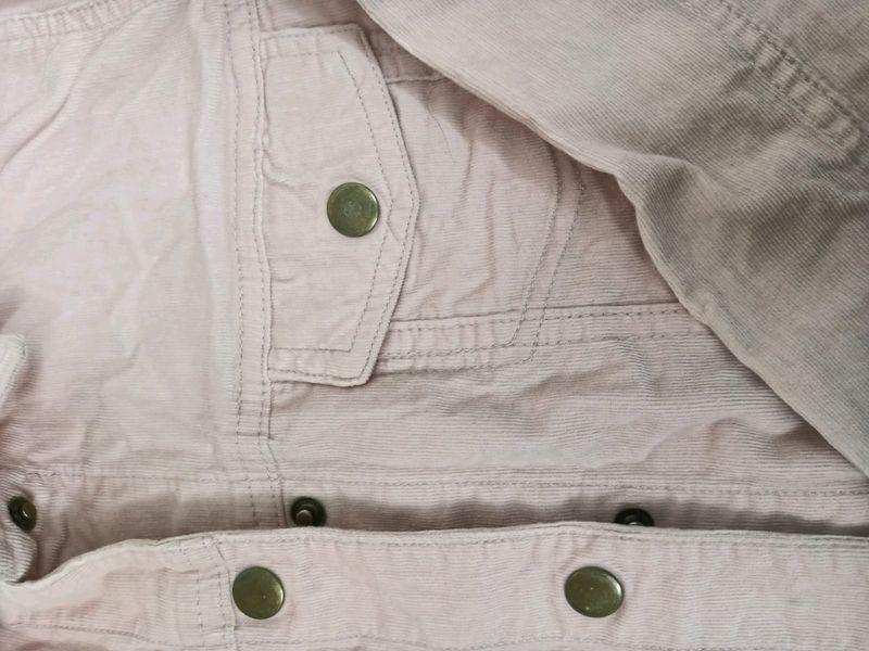Light Pink Denim-strip Fur Jacket
