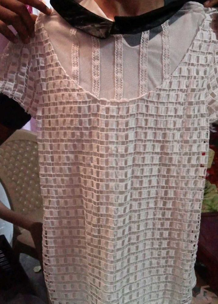 Sheer Crochet Top with Collar