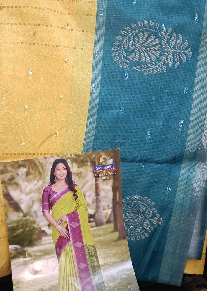 Elegant Blue &amp; Yellow Saree
