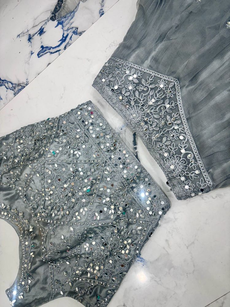Elegant Gray Embellished Lehenga Choli