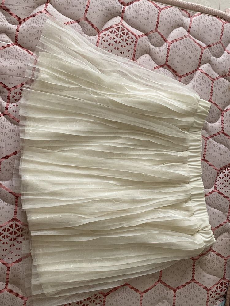 Cream Pleated Tulle Skirt