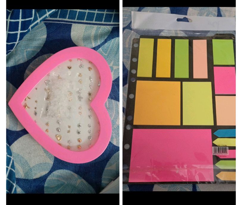 Combo Of Beautiful Earings And Sticky Notes