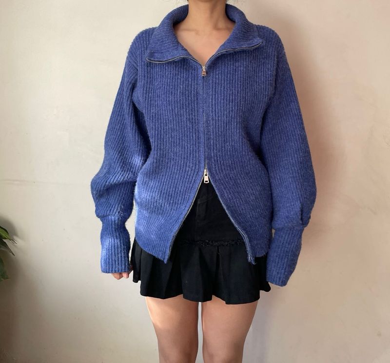 Blue Double Zipper Sweater