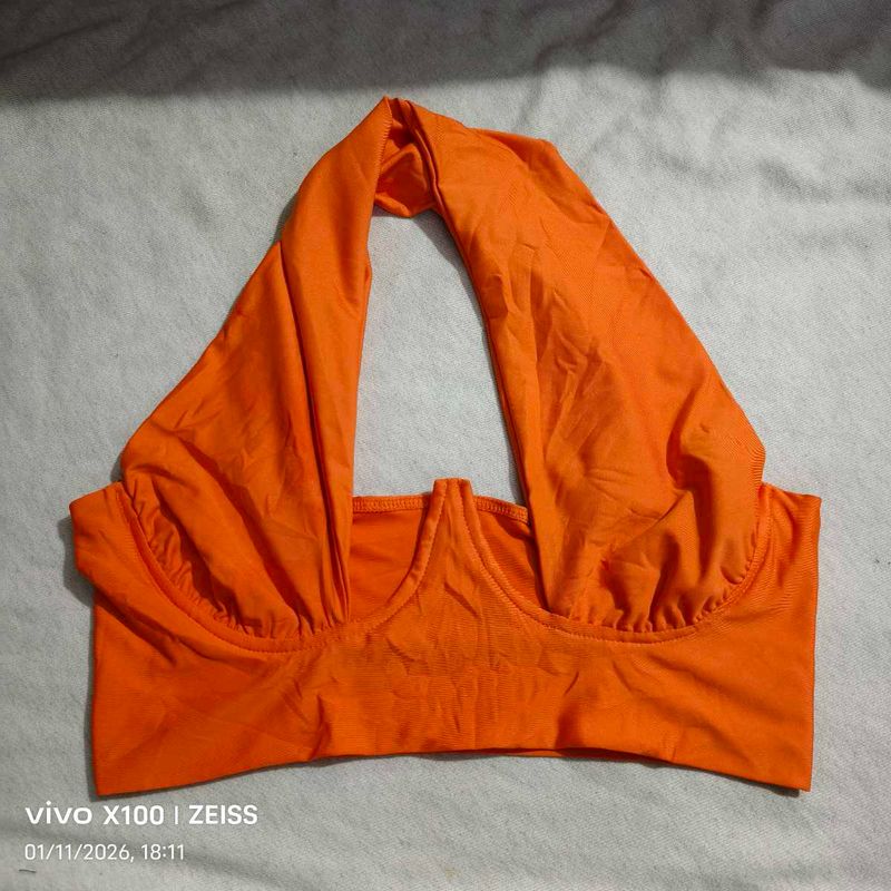 2111. Orange Halter Top