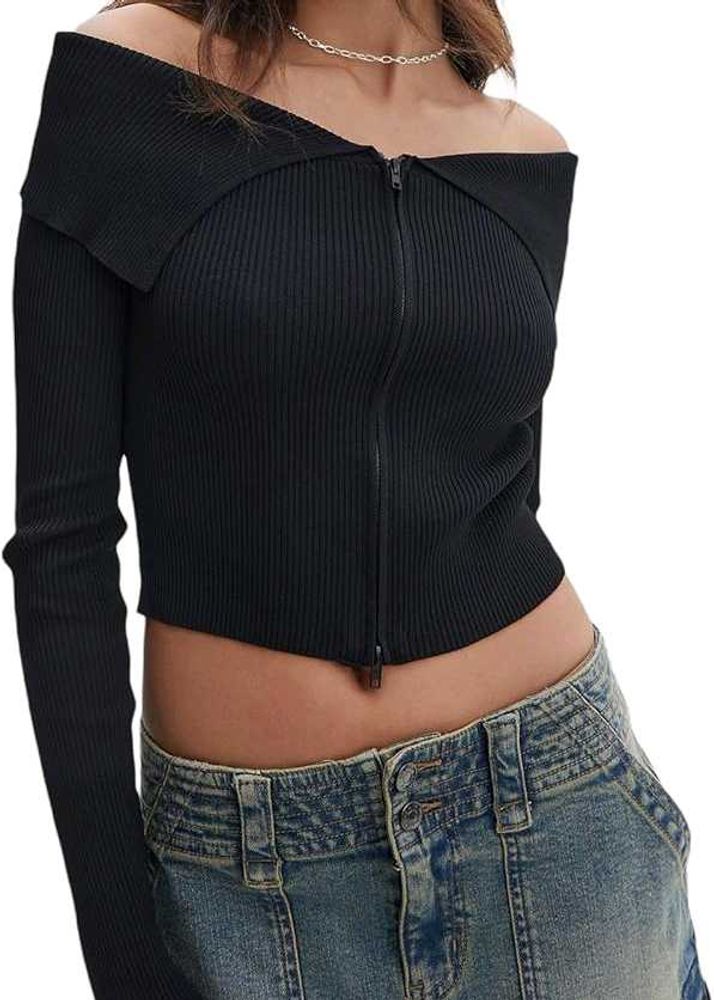 Black Ribbed Crop Top