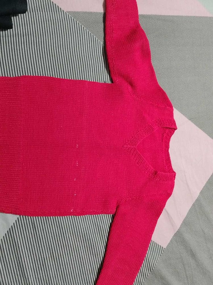 Red V-Neck Knit Sweater