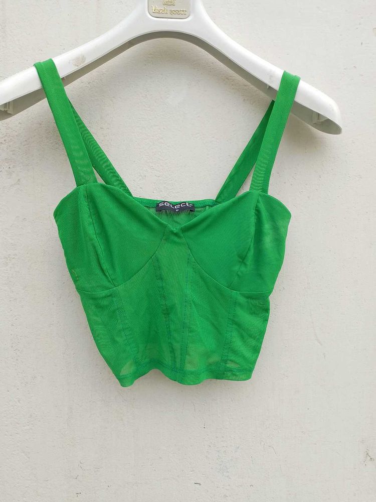 Solid Green Net Tank Top.