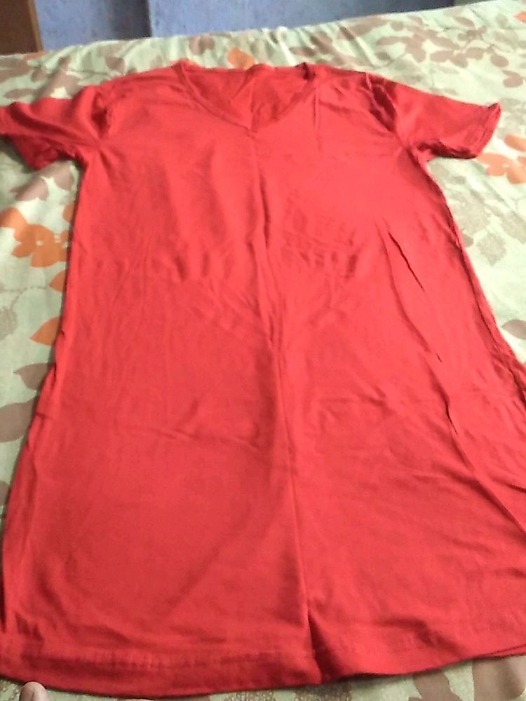 Red V-Neck T-Shirt Dress