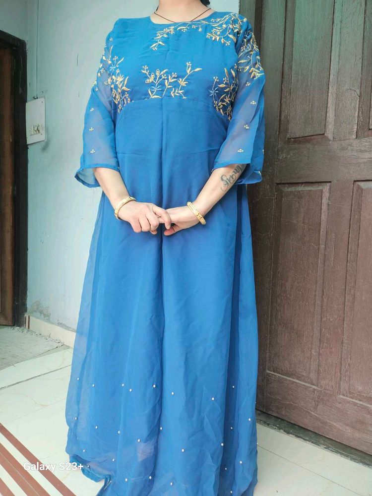 PEACOCK COLOUR LONG GOWN WOMEN