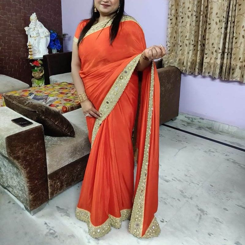 ✨ Stunning Orange Embroidered Saree ✨