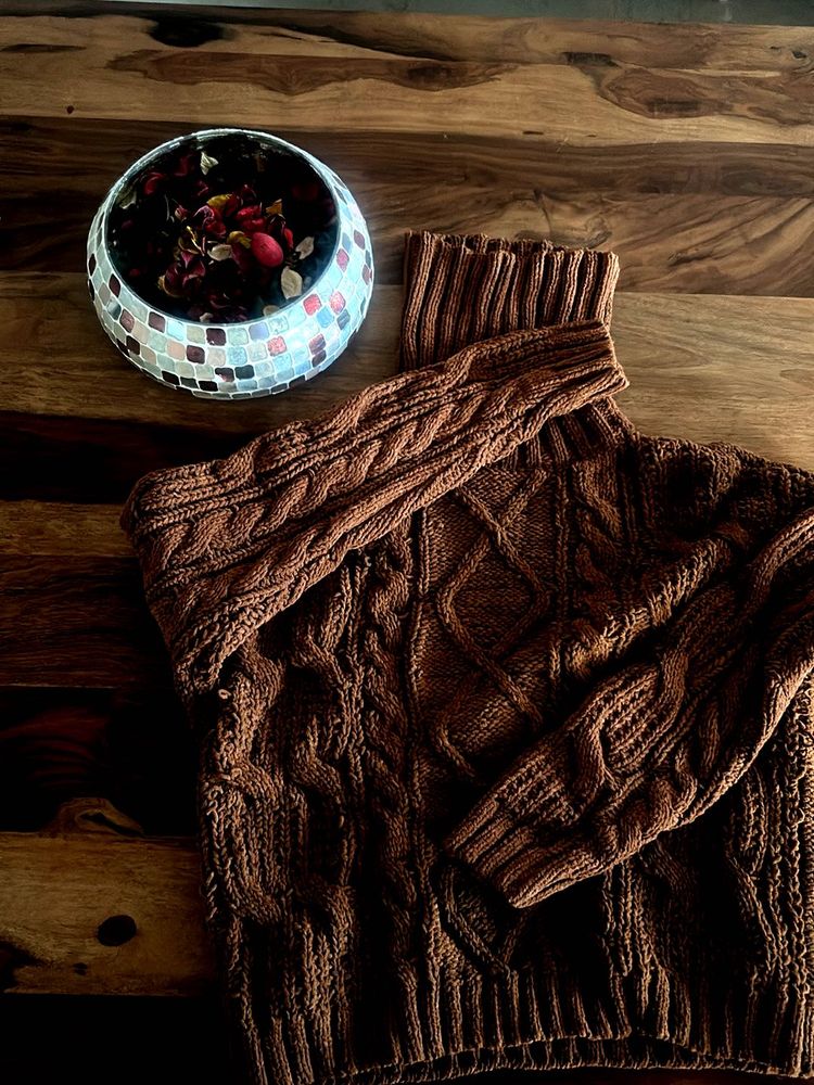 Brown Cable Knit Turtleneck