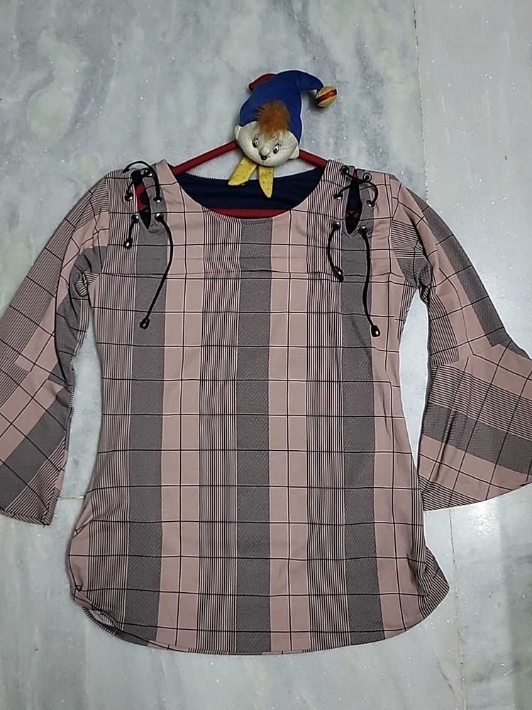 Bell Sleeve Plaid Top