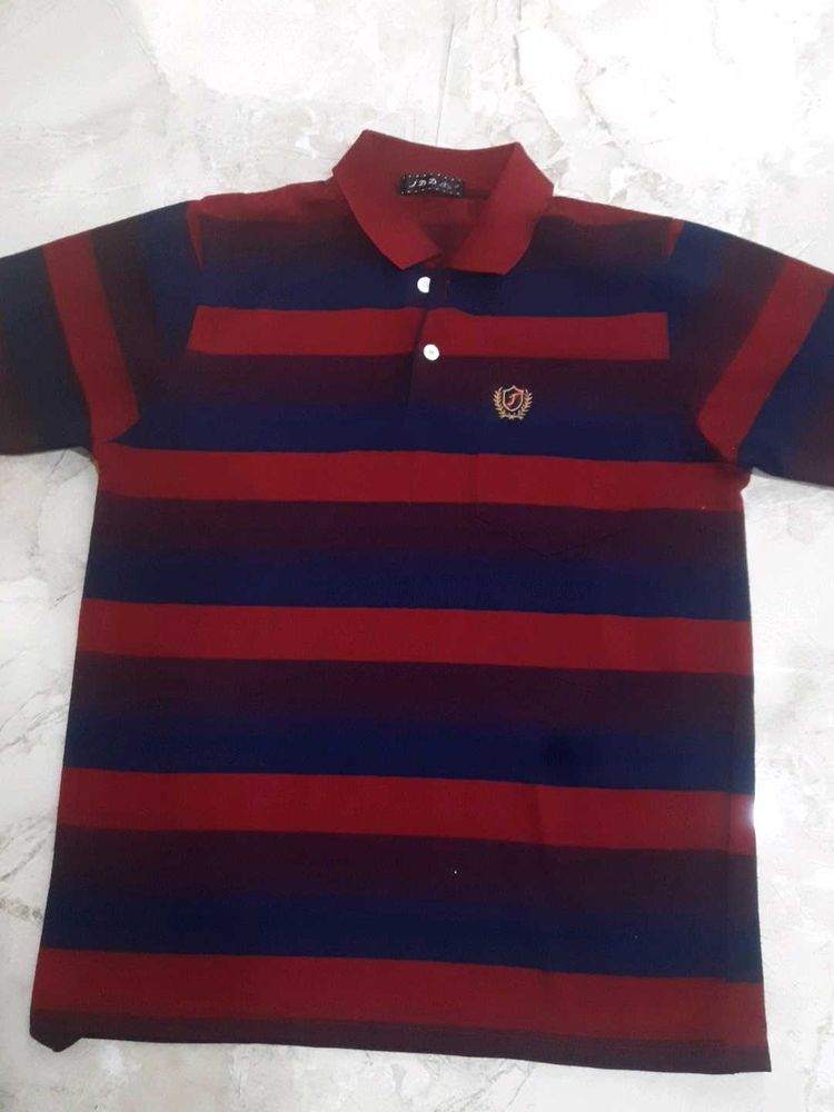 Striped Polo Shirt - Burgundy &amp; Navy