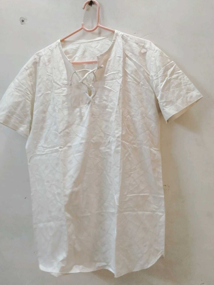 White Lace-Up Short Sleeve Top