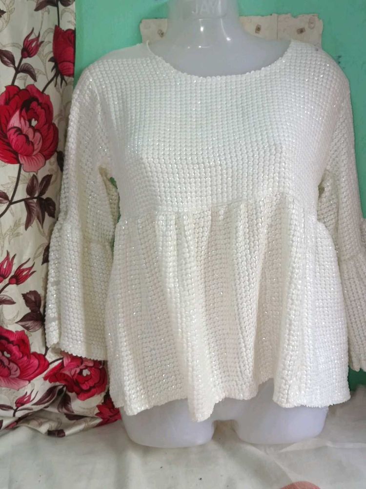 Sparkling White Sequin Peplum Top