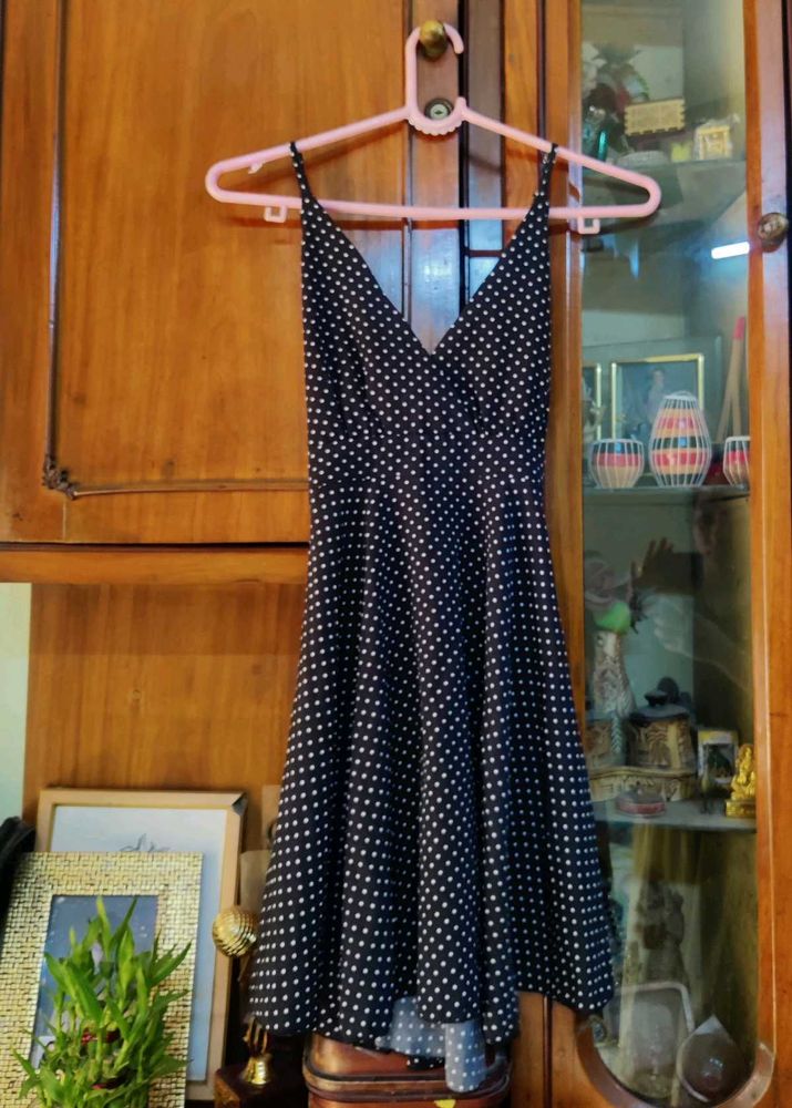Polka Dot short flared black dress