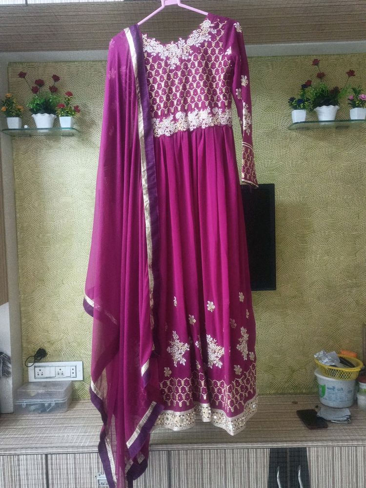 Heavy Print Anarkali Dress With Dupatta