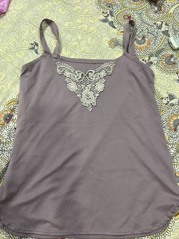 Lace Trim Night Suit With Shorts