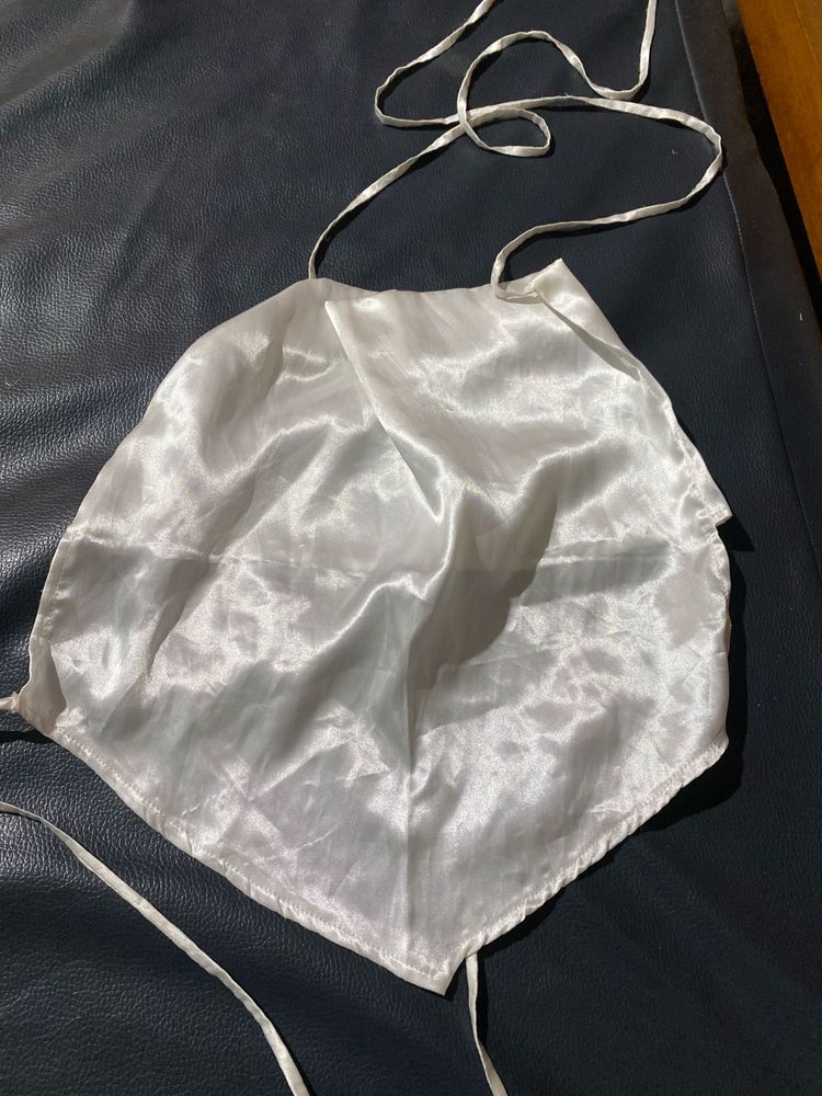 White Cowl Neck Tie Top