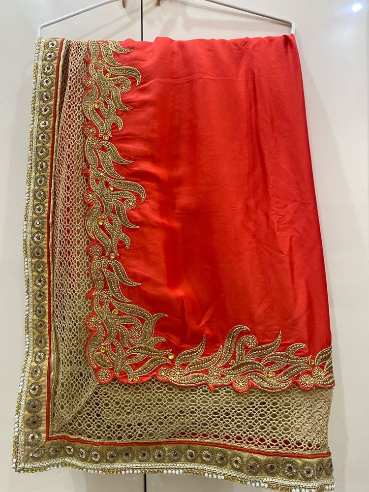 Gorgeous Red Golden Saree -Net Work