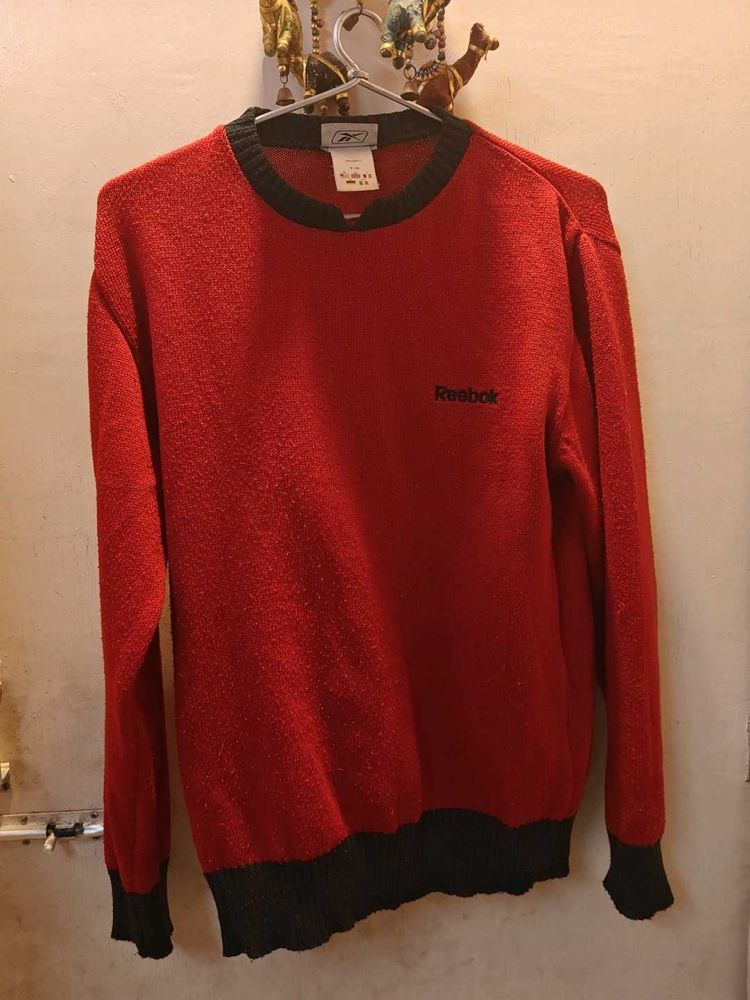 Reebok Men’s Woollen Pullover | Red with Navy Trim