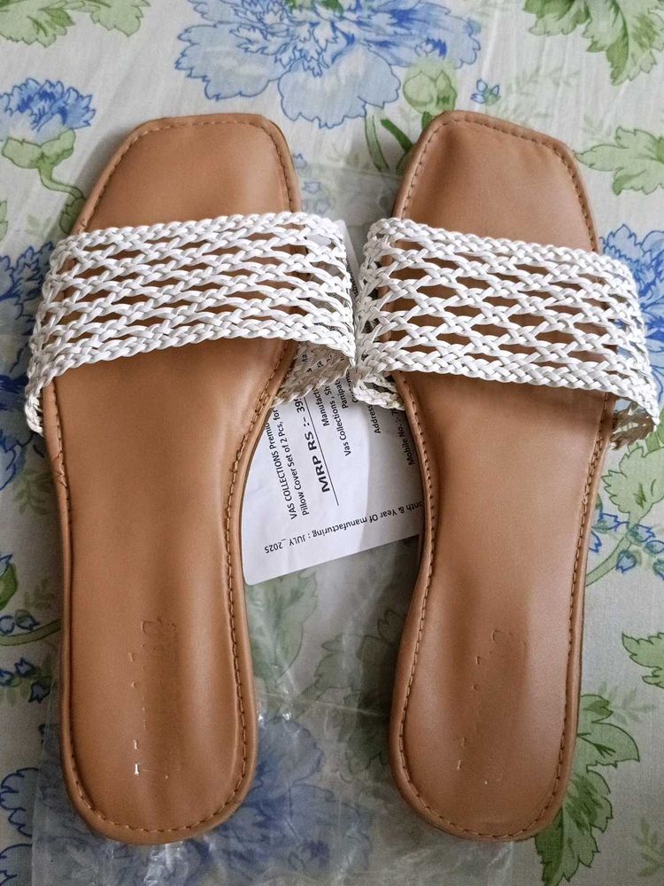 Stylish White Braided Flats