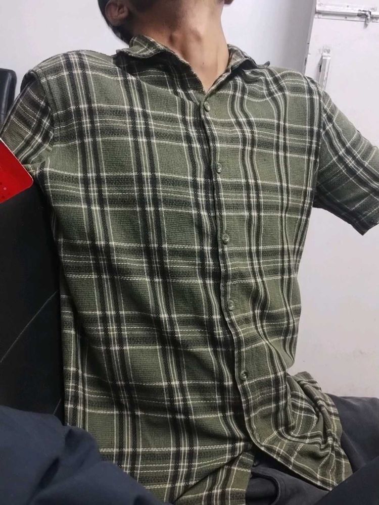 Olive Green Plaid Casual Shirt